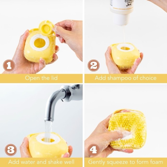 Grooming Bath Scrubber Shampoo Brush + CAT STICKERS 😻 - Picture 6 of 8